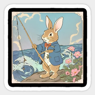 Funny Fishing Vintage Rabbit Fishermen Brown Bunny Relaxing Sticker